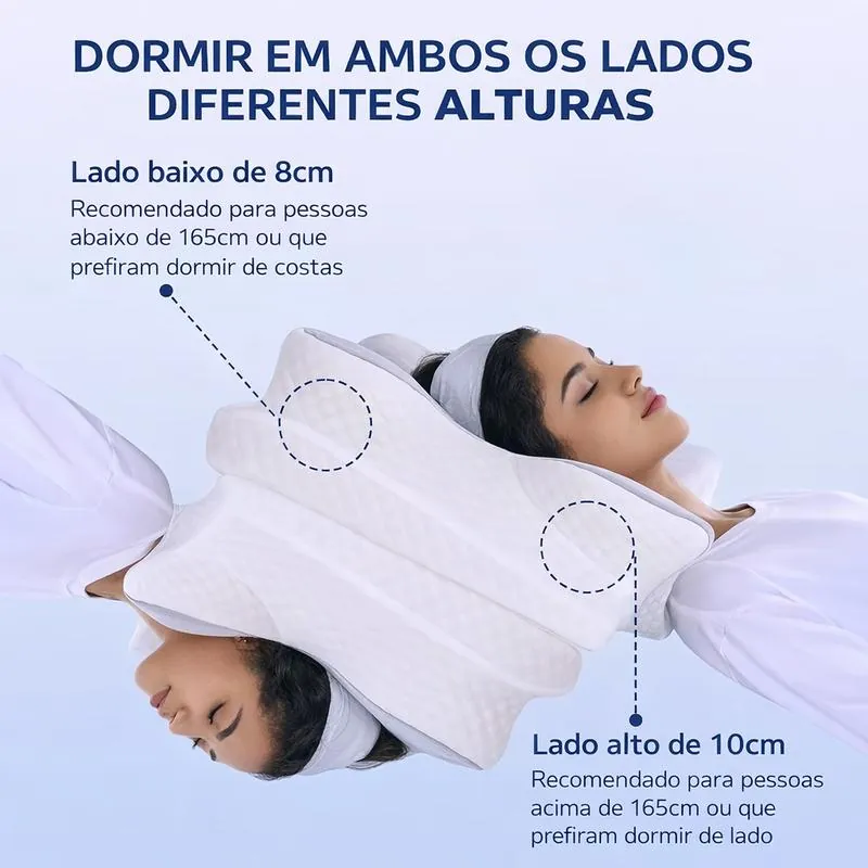 Os dois lados do travesseiro, com 8 cm e 10 cm de altura